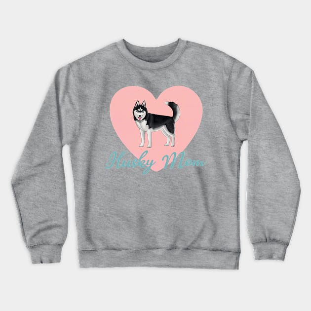 Husky Mom Big Coral Heart Crewneck Sweatshirt by okpinsArtDesign